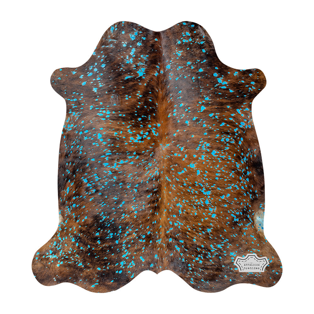 Turquoise Devore on Brindle Cowhide Rug