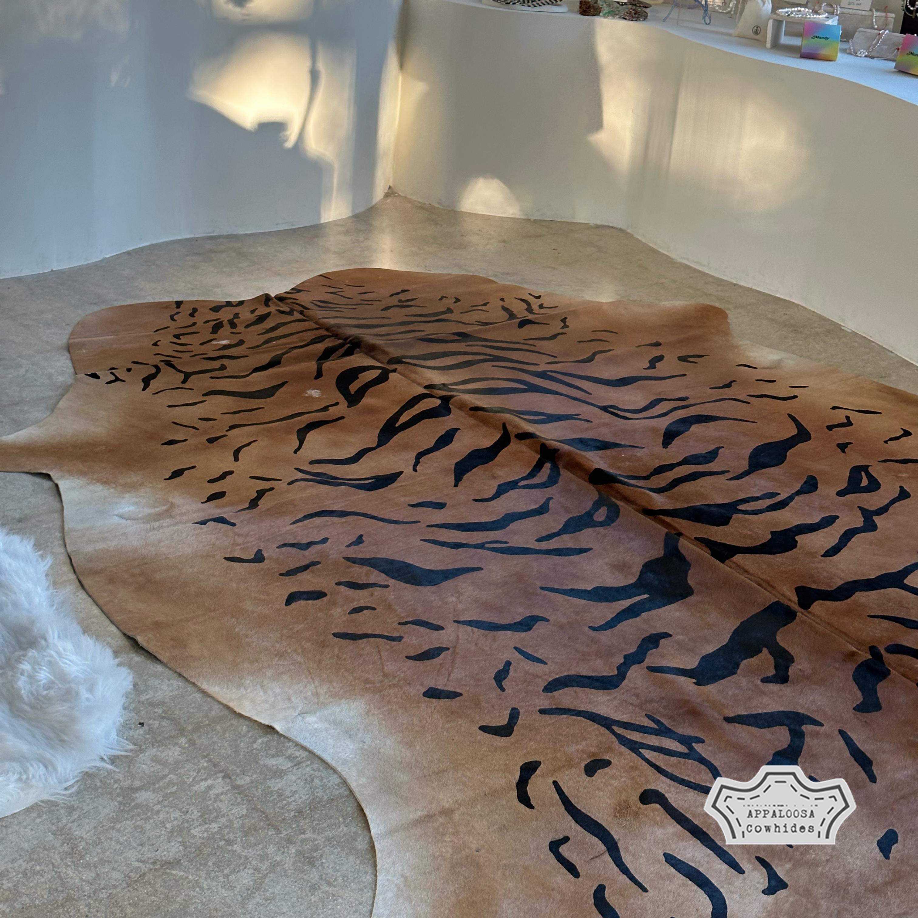 Light Tiger Animal Print Cowhide Rug