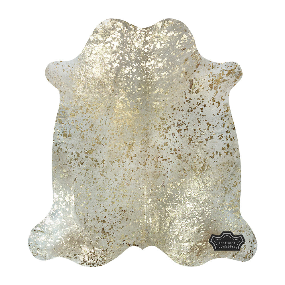 Metallic Gold Devore on Champagne Cowhide Rug
