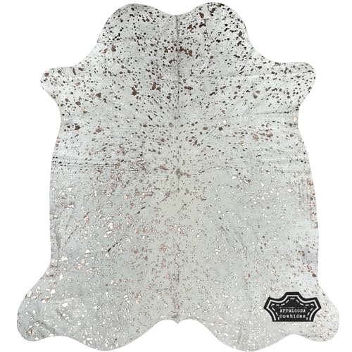 Metallic Gold Rose Devore on White Cowhide Rug