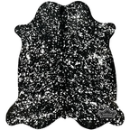 Metallic silver devore on solid black cowhide rug