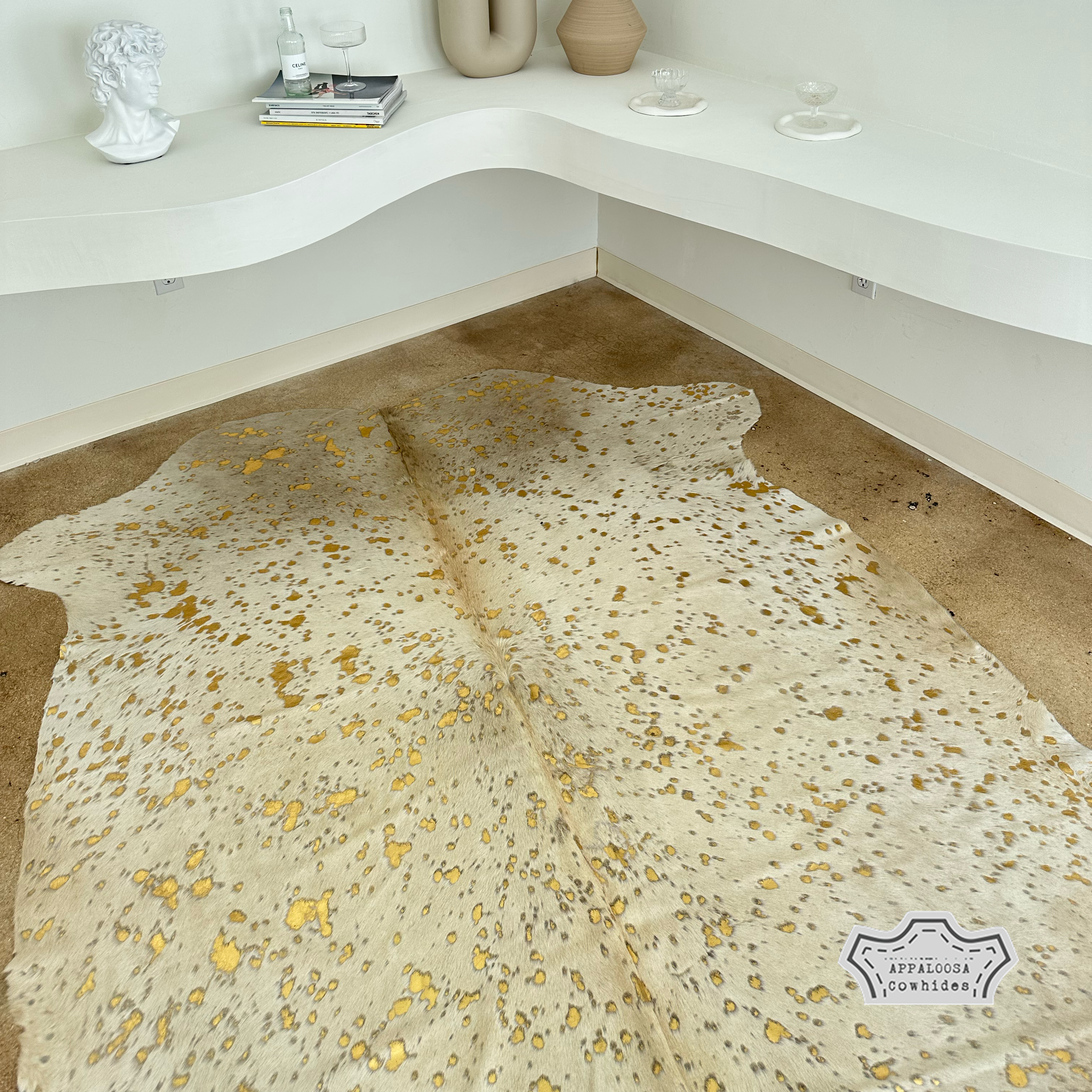 Metallic Gold Devore on Champagne Cowhide Rug