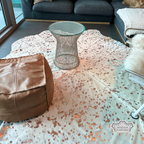 Metallic Gold Rose Devore on White Cowhide Rug