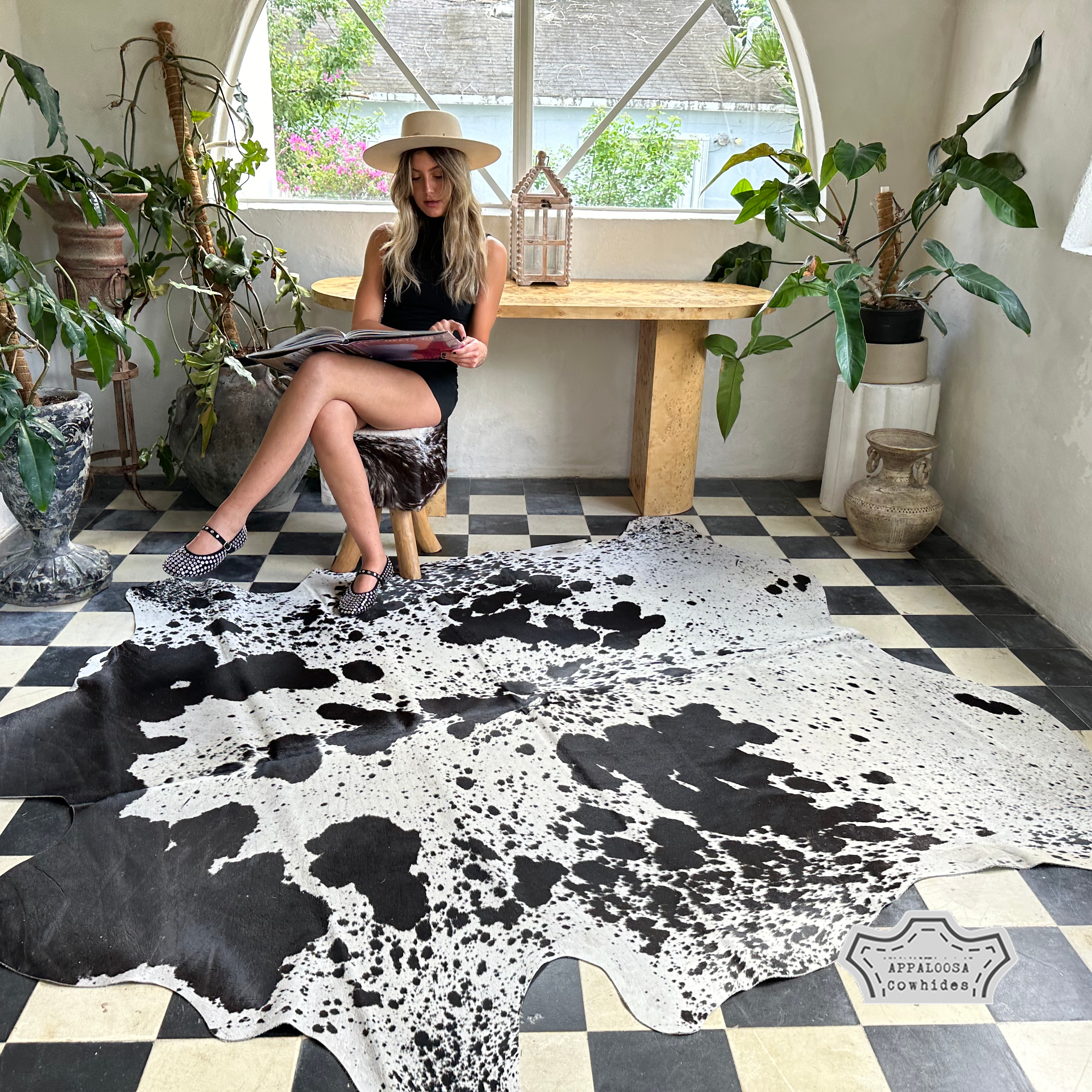 Natural Black Speckled Cowhide Rug