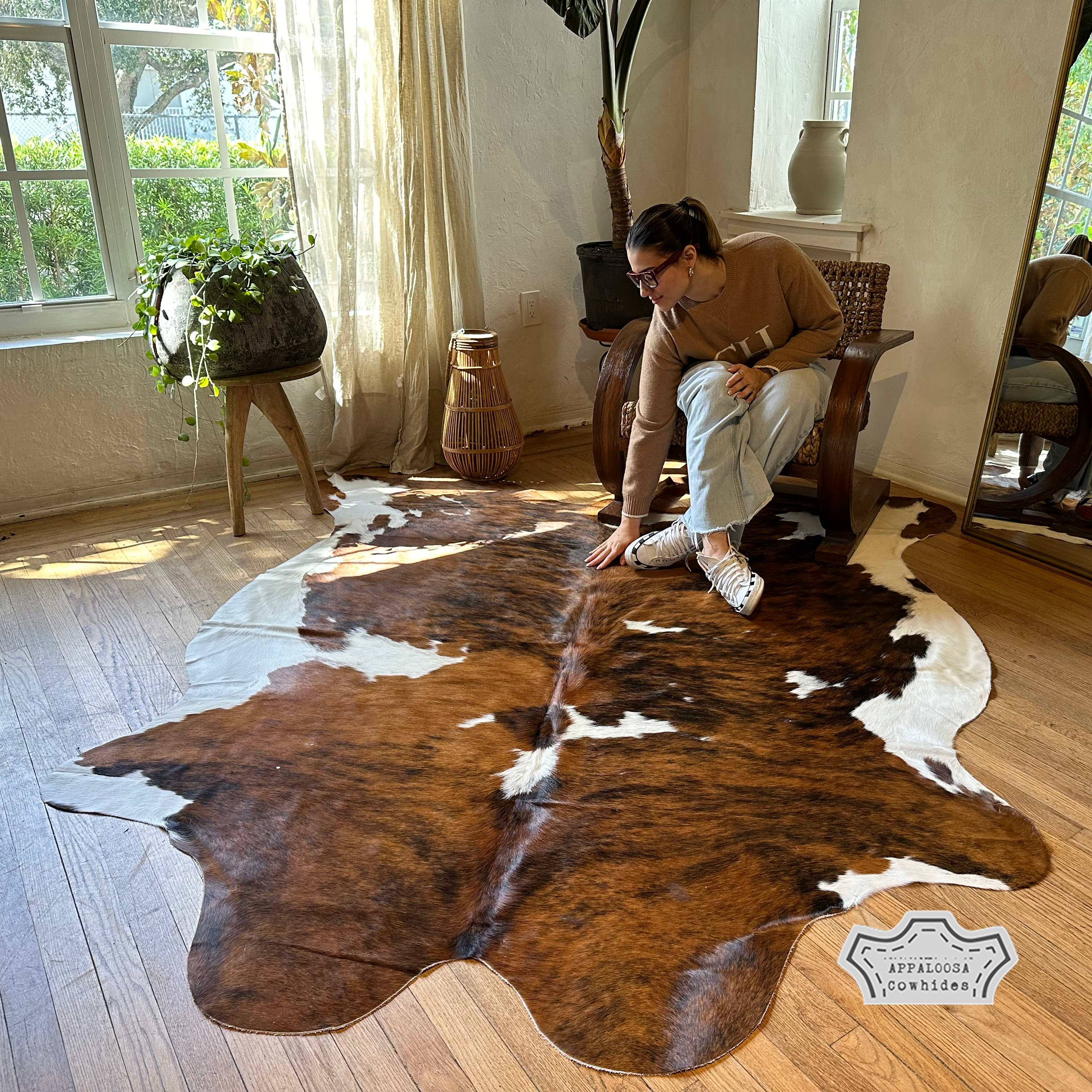 Natural Medium Tricolor Cowhide Rug