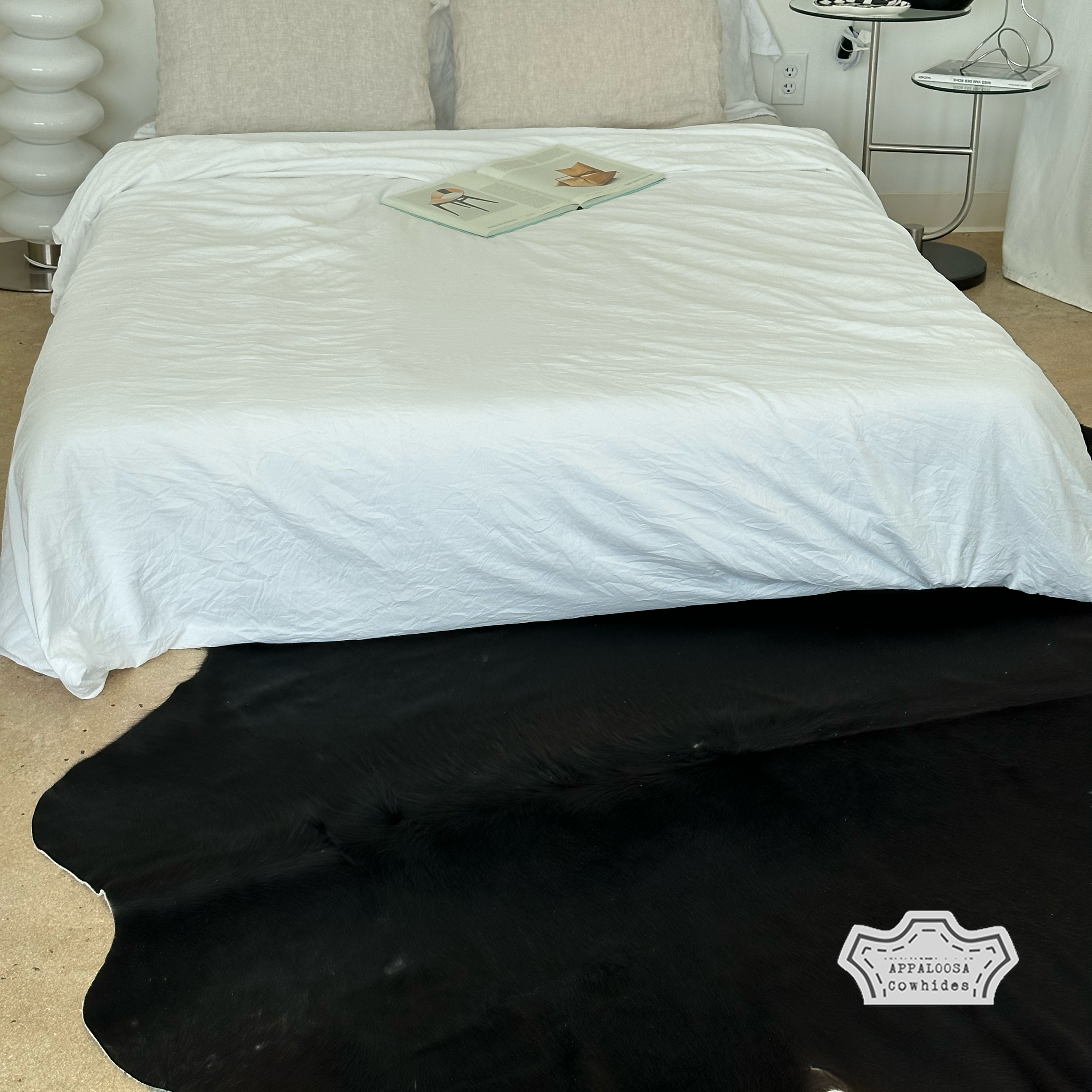 Natural Solid Black Cowhide Rug