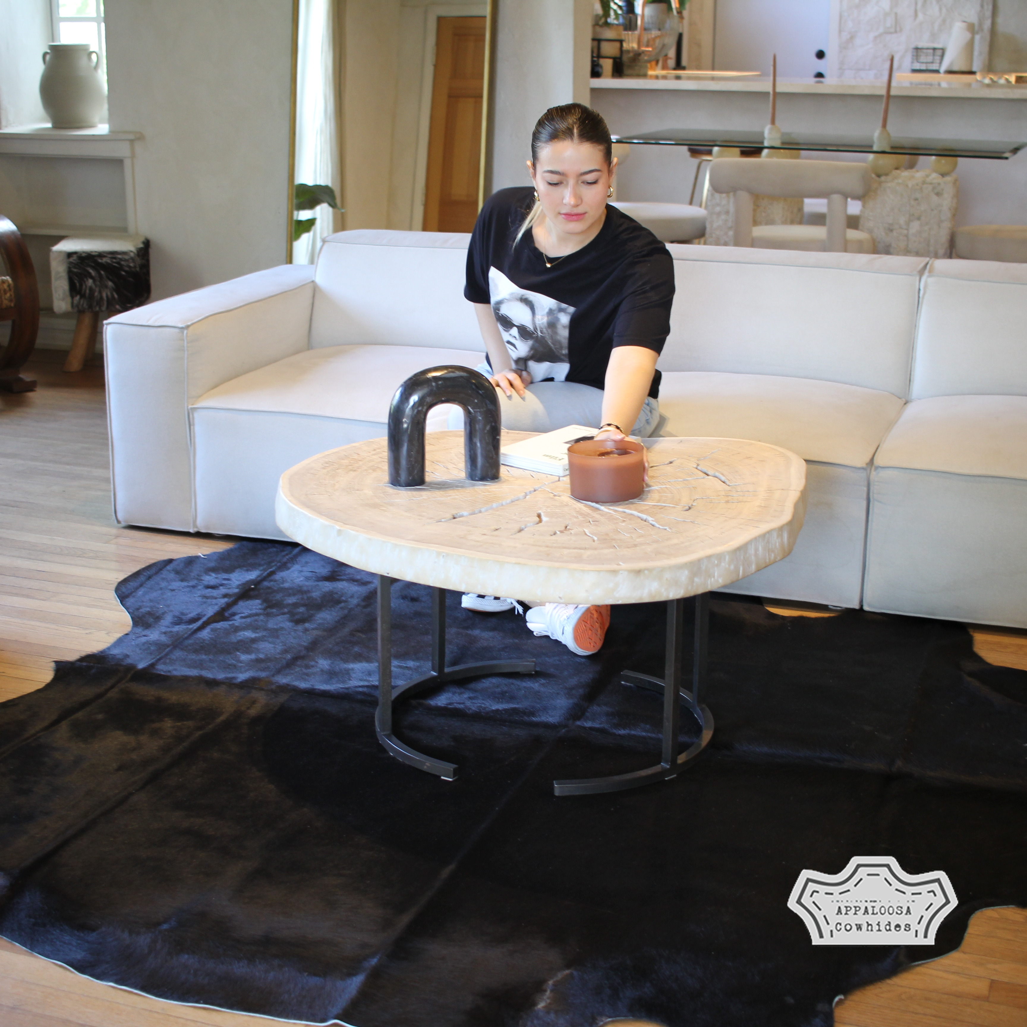 Natural Solid Black Cowhide Rug