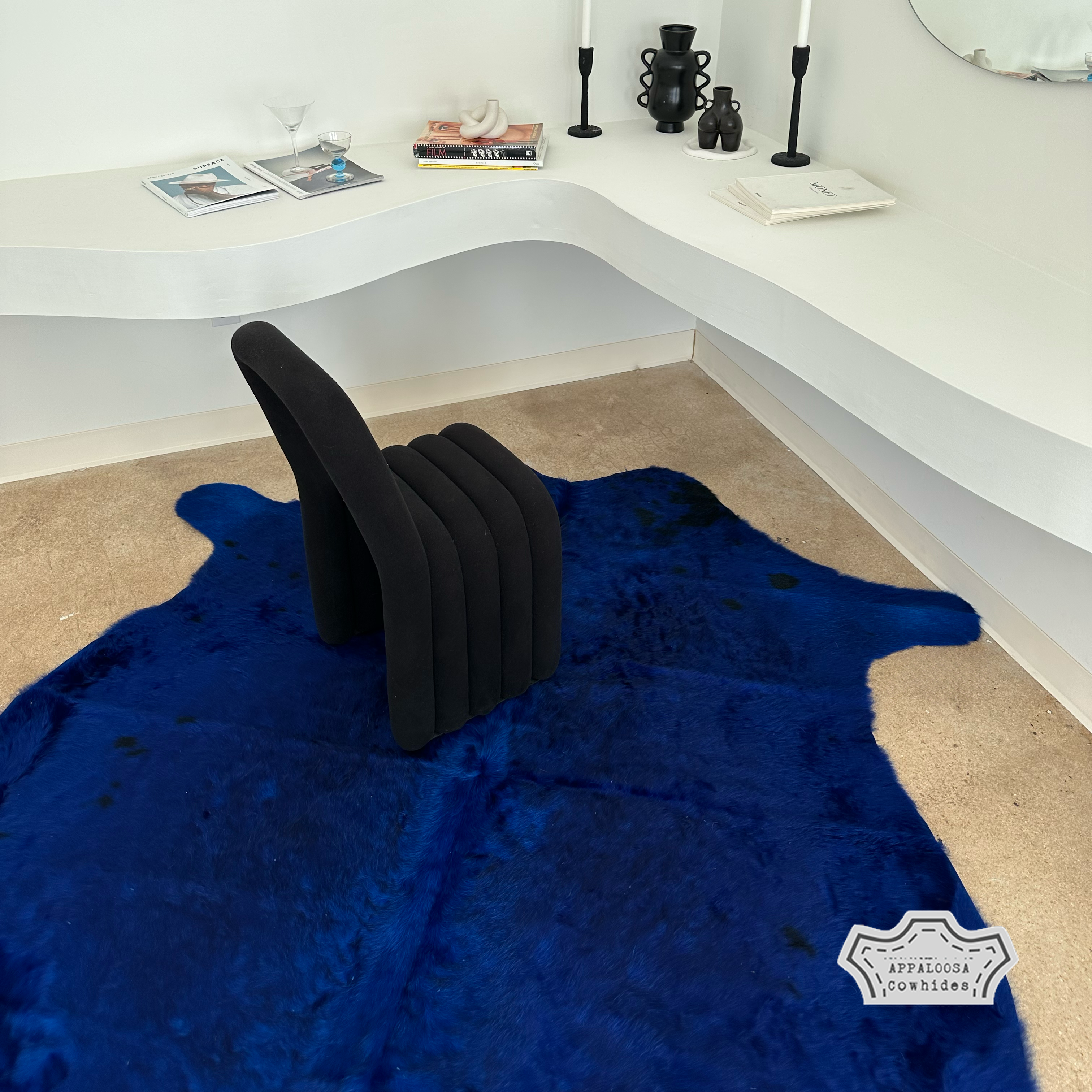 Vibrant Blue Color Dyed Cowhide Rug