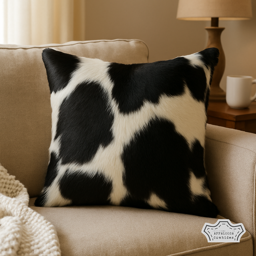Pillow Cover Black and White Cowhide