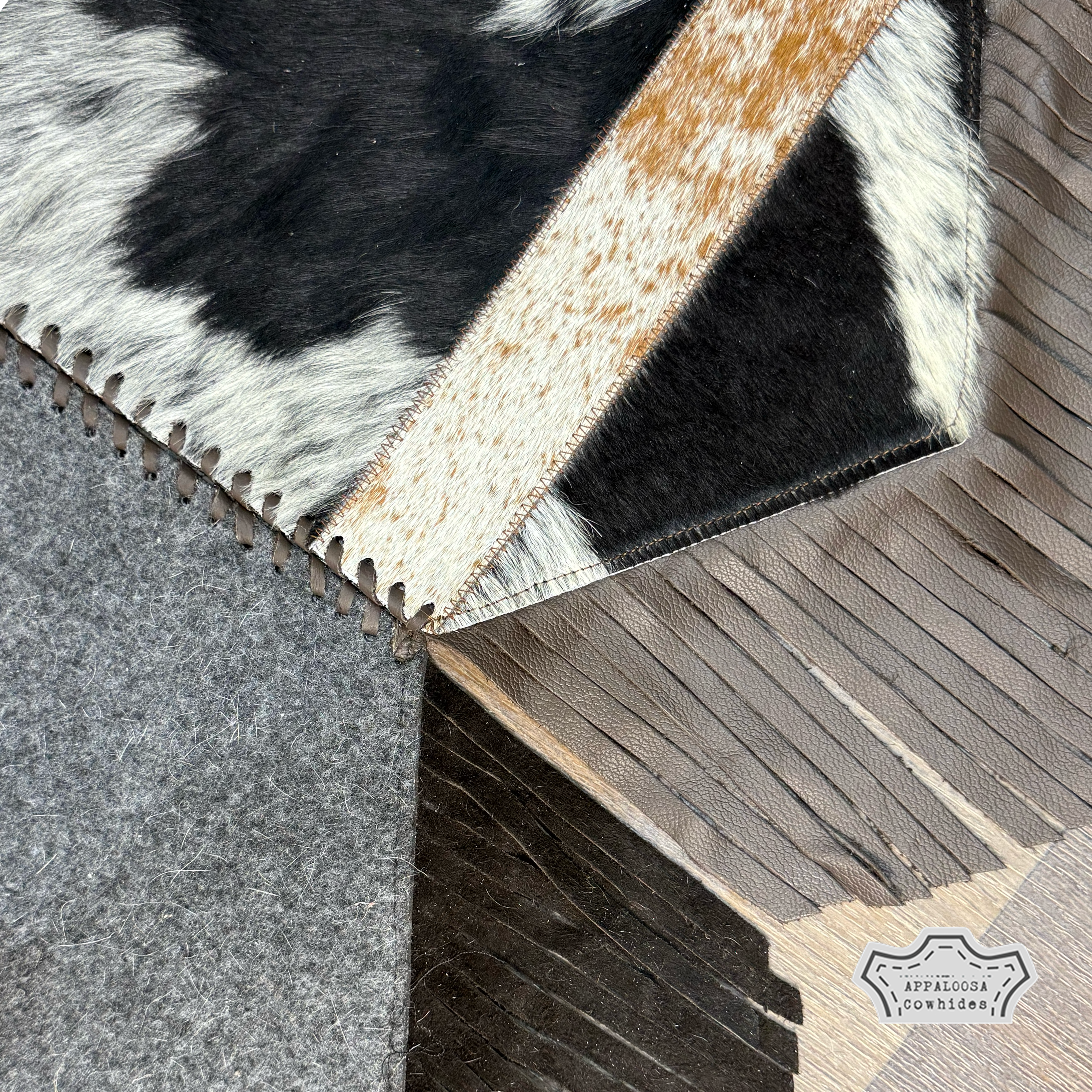 Salt and Pepper Cowhide Plain Table Runner