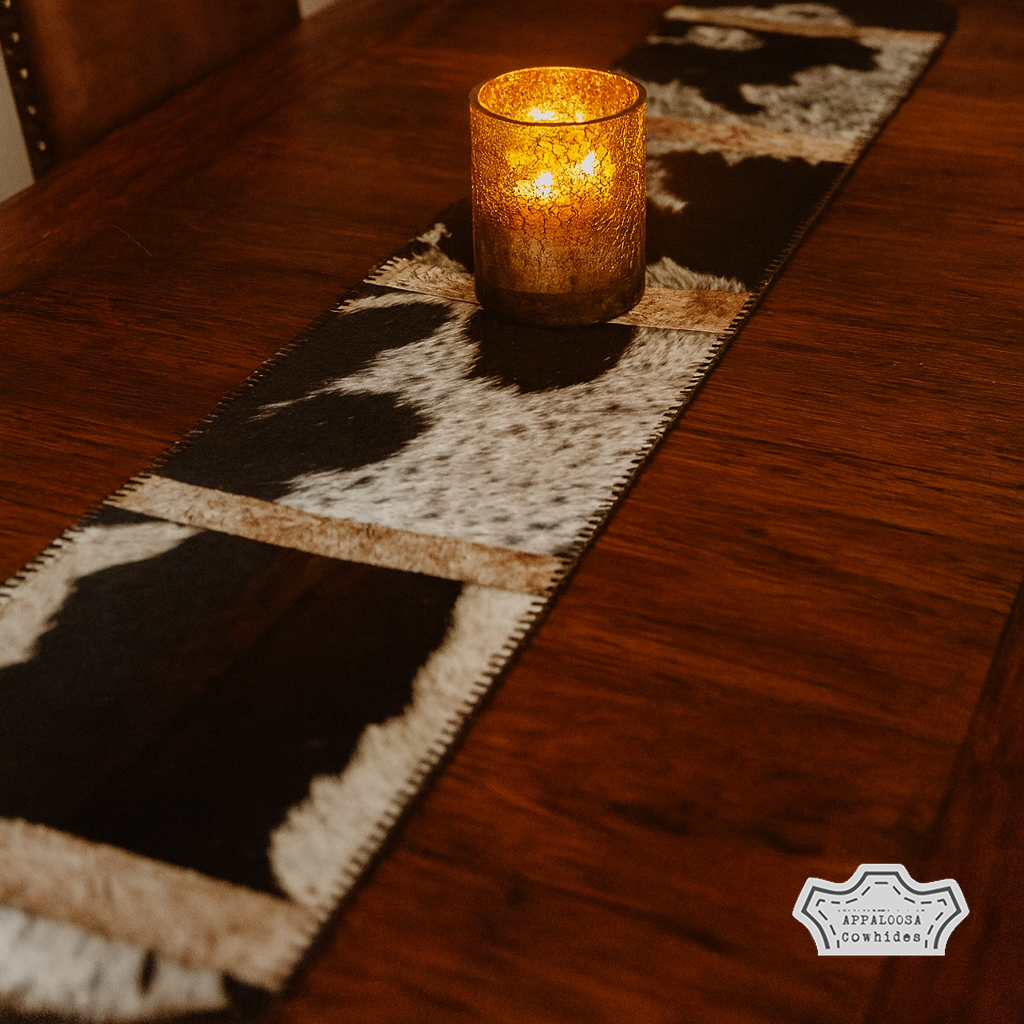 Salt and Pepper Cowhide Plain Table Runner