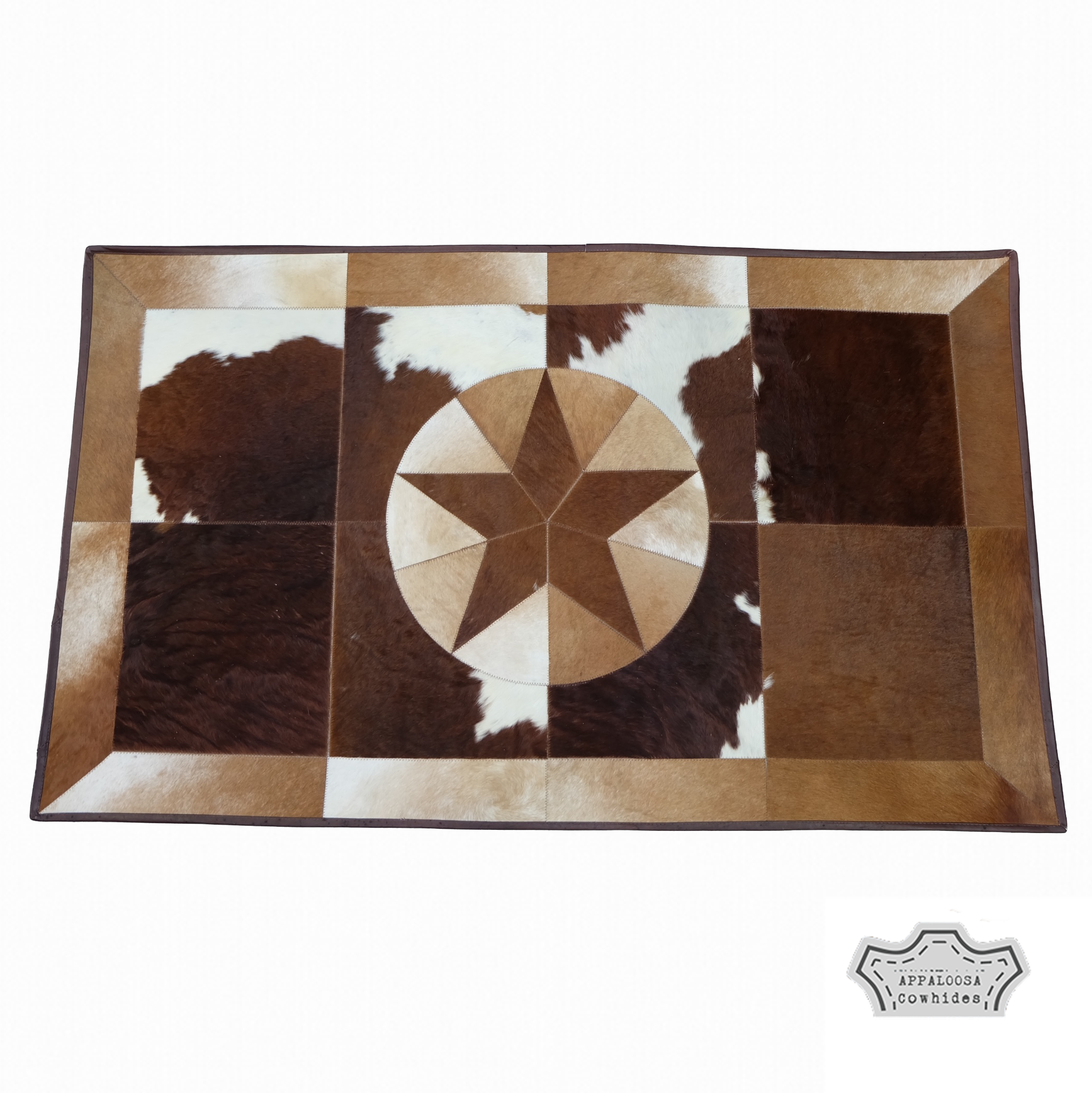 Tricolor Cowhide Rectangular Star Rug