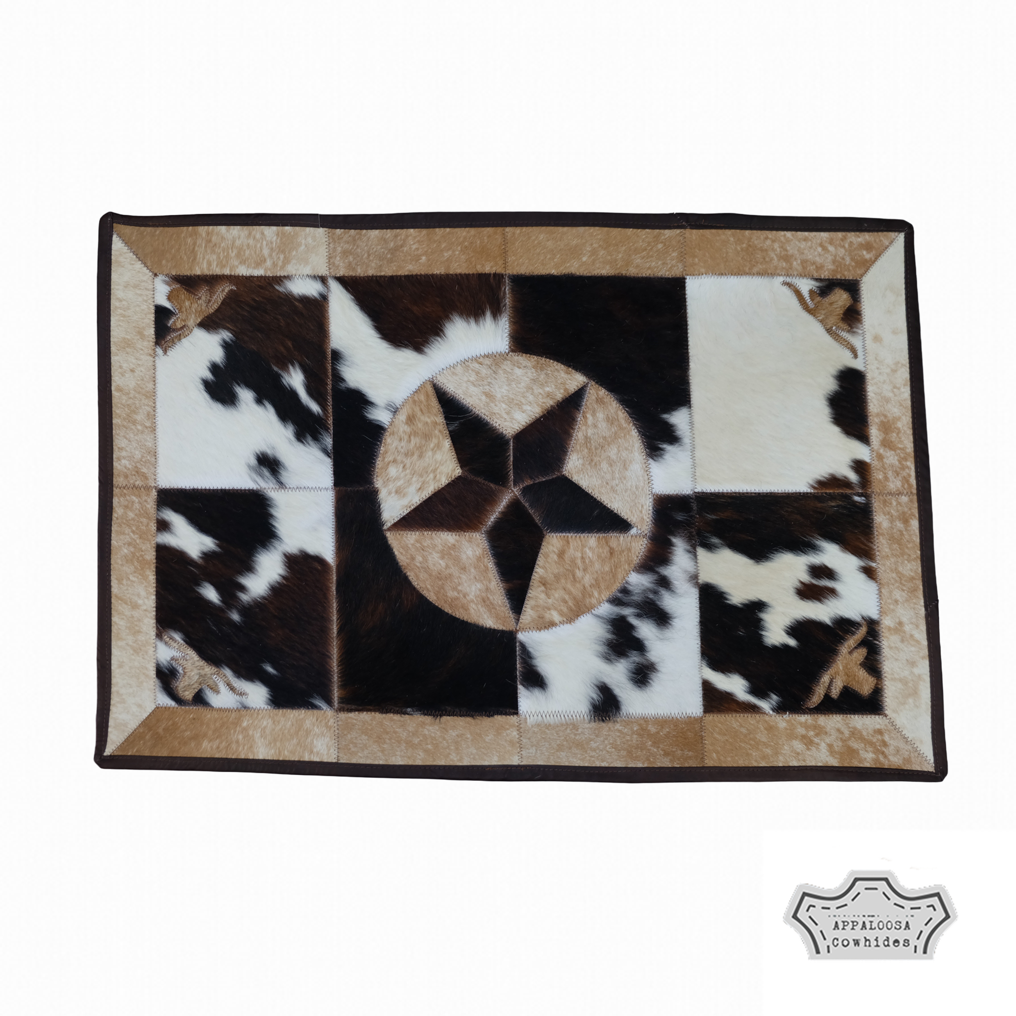 Tricolor Cowhide Rectangular Star Longhorn Rug