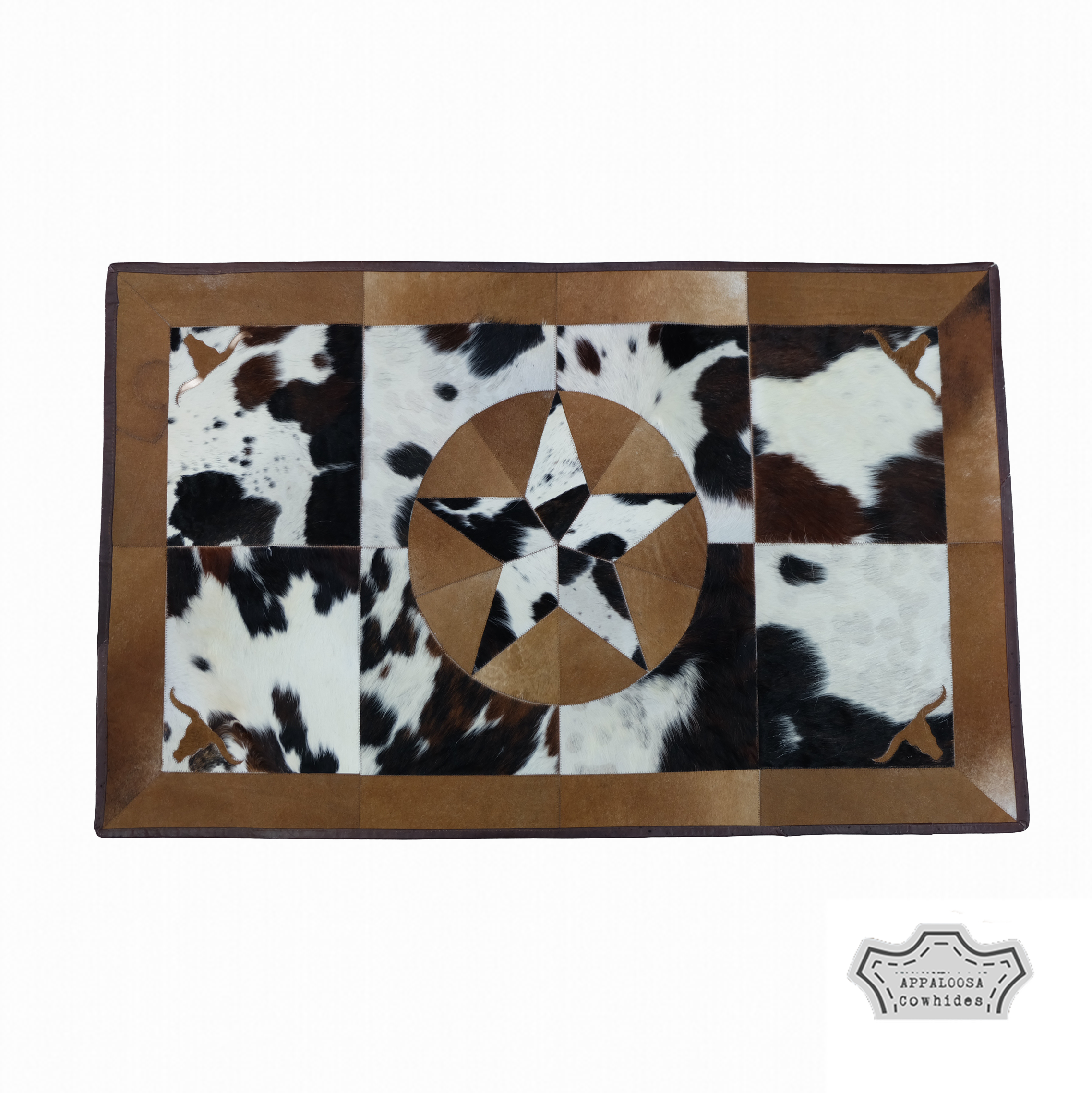 Tricolor Cowhide Rectangular Star Longhorn Rug