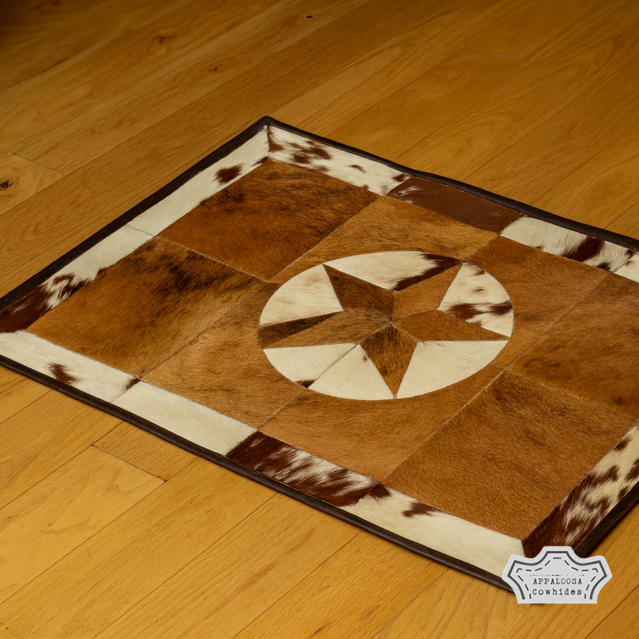 Tricolor Cowhide Rectangular Star Rug