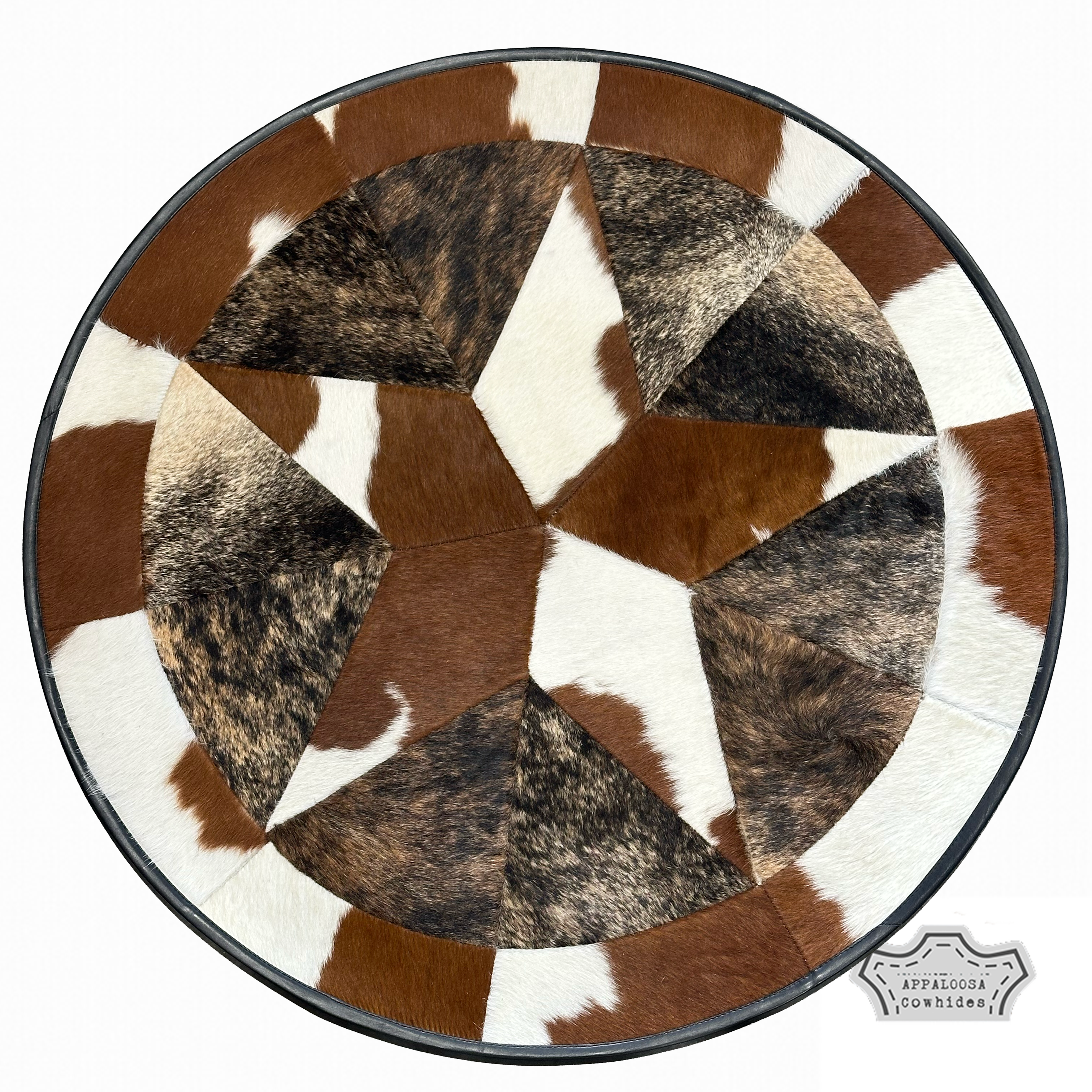 Tricolor Single Star Cowhide Round Rug